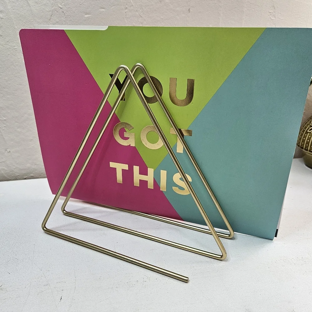 Gold Triangle Metal Organizer For Files Books - Picture 2 of 3
